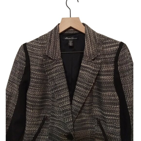 Kenneth Cole Black & White Tweed Ponte Crop Blazer Sz M - Picture 3 of 9